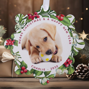 Carte Décorative Chien chiot Premier Noël Personnalisé 2 Photo Mist