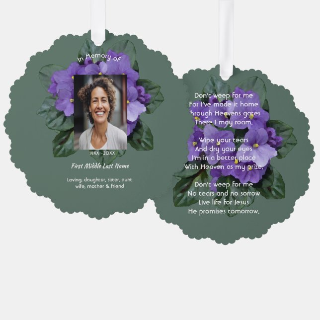Carte Décorative Christian Memorial Keepsake African Violet (Recto/Verso)