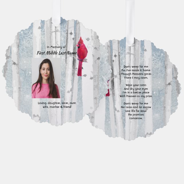 Carte Décorative Christian Memorial Keepsake Cardinal Bird (Recto/Verso)