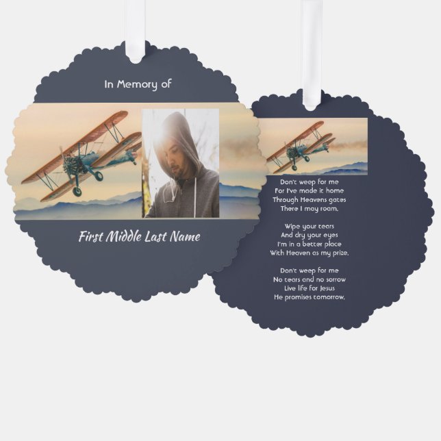 Carte Décorative Christian Memorial Keepsake  Clouds Biplane Sky (Recto/Verso)