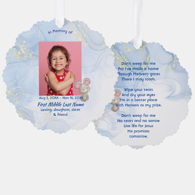 Carte Décorative Christian Memorial Keepsake Cute Little Mouse  (Recto/Verso)