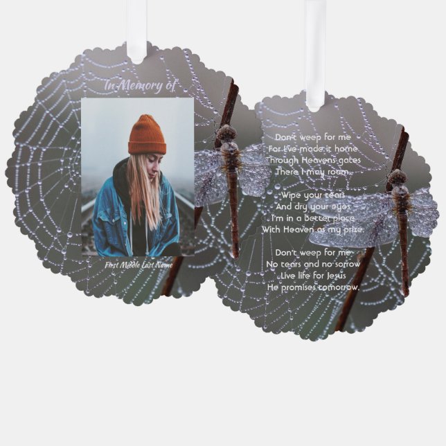 Carte Décorative Christian Memorial Keepsake Dragonfly Dewdrops (Recto/Verso)