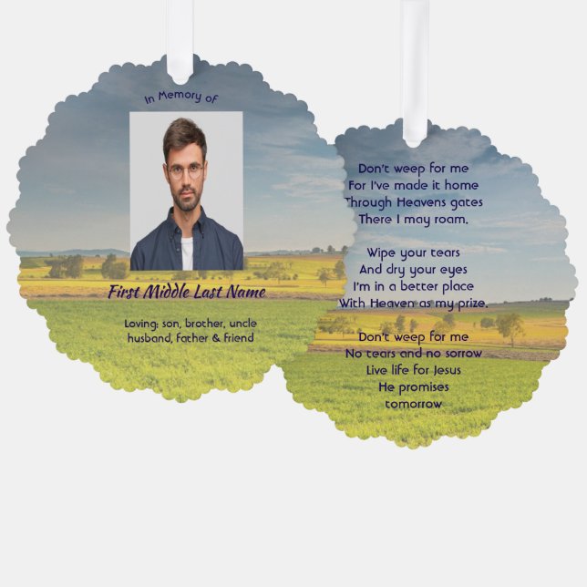 Carte Décorative Christian Memorial Keepsake Farm Crop Prairie (Recto/Verso)