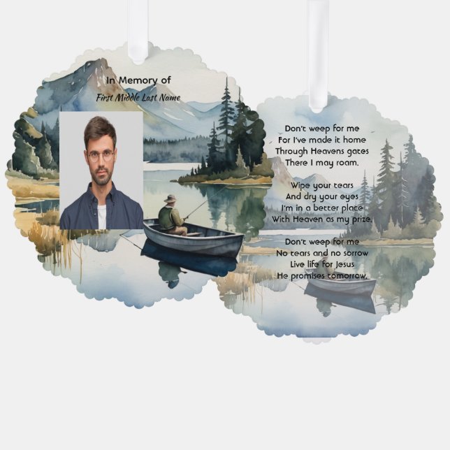 Carte Décorative Christian Memorial Keepsake Fishing Lake in Boat (Recto/Verso)