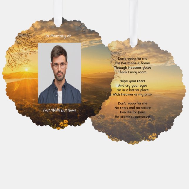 Carte Décorative Christian Memorial Keepsake Golden Sunrise  (Recto/Verso)