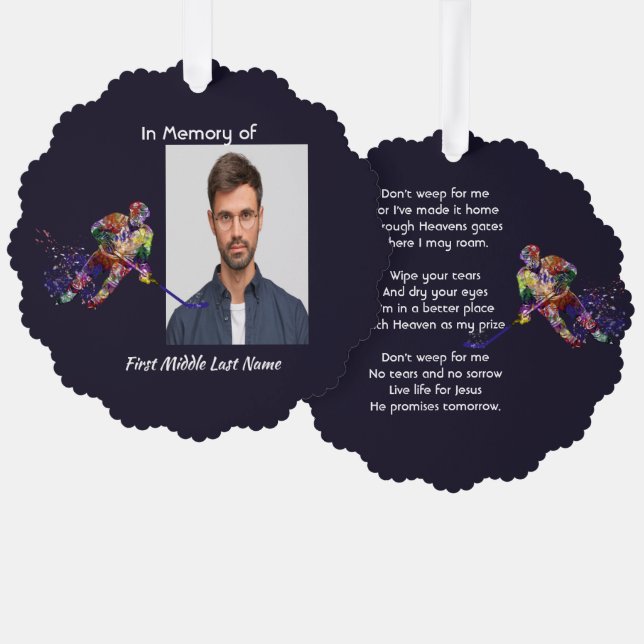 Carte Décorative Christian Memorial Keepsake Hockey Player Sport (Recto/Verso)