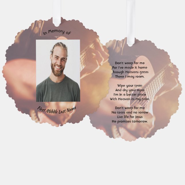 Carte Décorative Christian Memorial Keepsake Musician Piano Guitar (Recto/Verso)