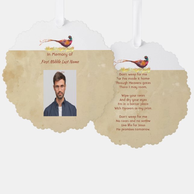 Carte Décorative Christian Memorial Photo Invite Pheasant Bird Art (Recto/Verso)