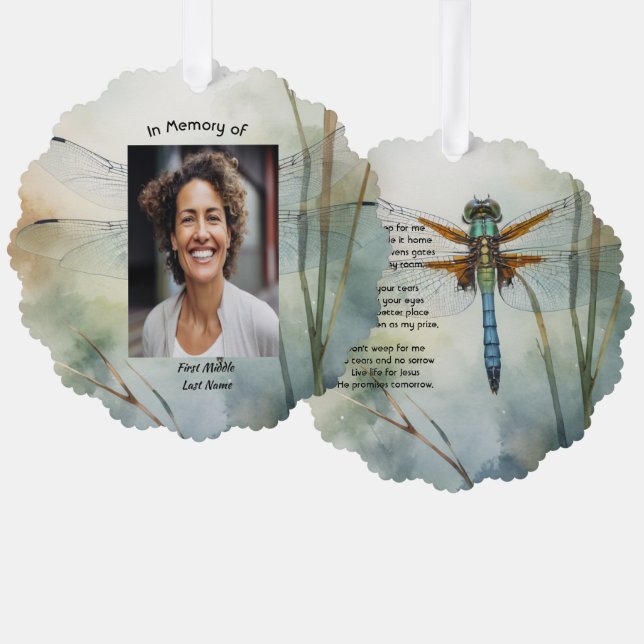 Carte Décorative Christian Memorial Photo Keepsake Custom Dragonfly (Recto/Verso)