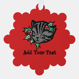 Carte Décorative Christmas Holly Tiger Stripe Tabby Cat Xmas