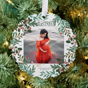 Carte Décorative Classique photo botanique de Noël vert enchantant