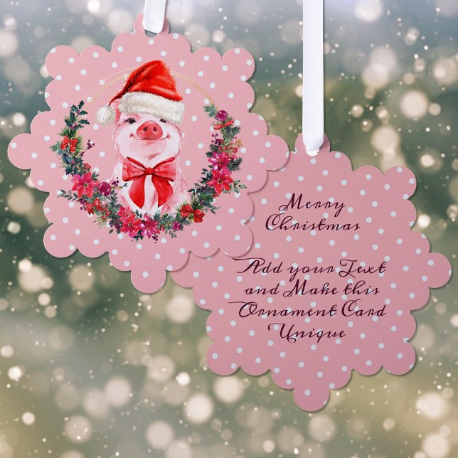 Carte Décorative Cochon mignon avec couronne Pois rose Noël (Créateur téléchargé)