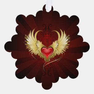 Carte Décorative Coeur rouge avec ailes d'or
