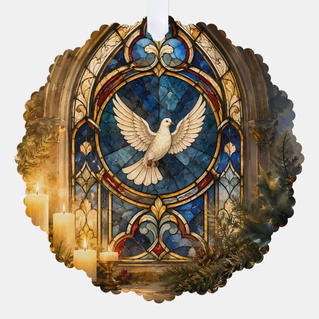 Carte Décorative Colombe de Noël en vitrail (Recto)