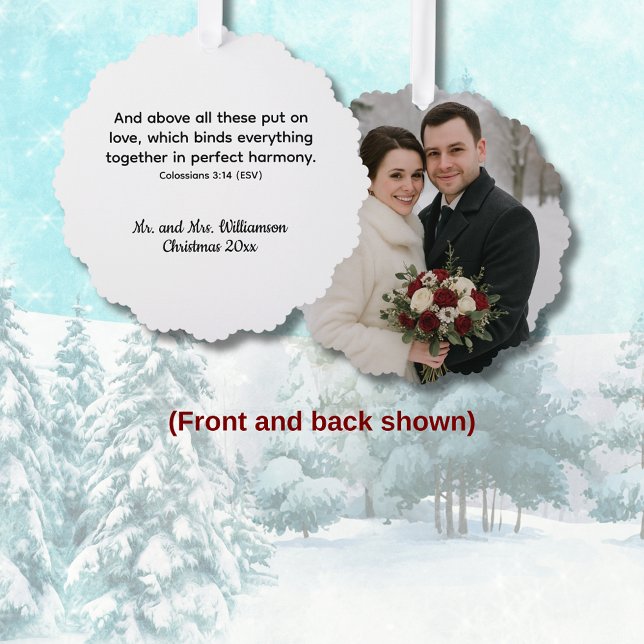 Carte Décorative Colossians 3:14 Love and Harmony Bible Verse (Colossians 3:14 Christmas Couple Ornament)