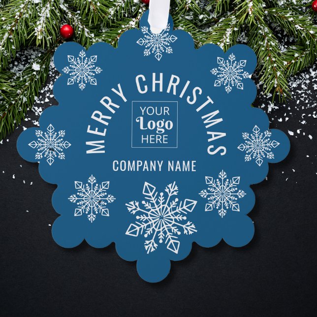 Carte Décorative Company Logo Name Snowflake Merry Christmas Blue (Créateur téléchargé)