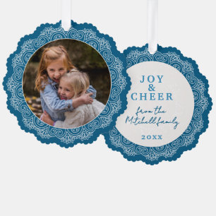 Carte Décorative Couronne de Mandala blanche ivoire sur bleu