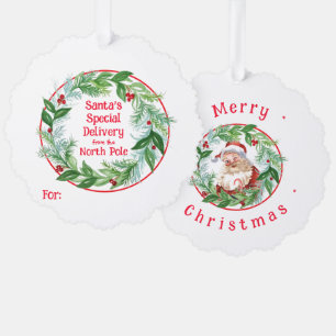Carte Décorative Couronne de Noël aquarelle Santa Pôle Nord