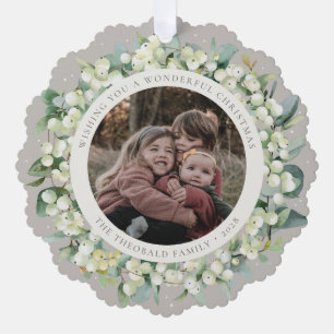 Carte Décorative Couronne de Noël Beige Snowberry+Eucalyptus Photo