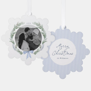 Carte Décorative Couronne de Noël botanique au ruban bleu Photo