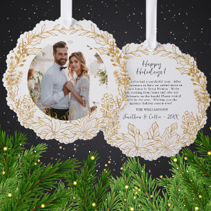 Carte Décorative Couronne de Noël botanique dorée avec photo person