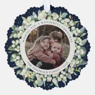 Carte Décorative Couronne de Noël Navy Snowberry+Eucalyptus Photo