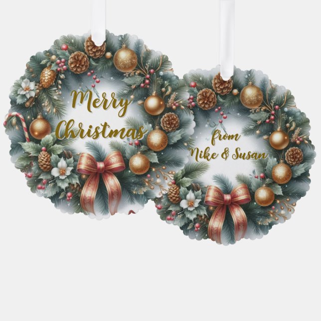 Carte Décorative Couronne de Noël personnalisée  (Recto/Verso)