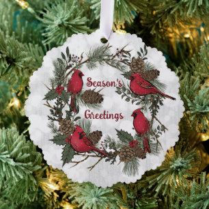 Carte Décorative Couronne de rameaux de pin Cardinal rouge de Noël