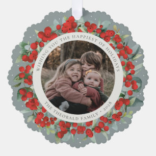 Carte Décorative Couronne de vacances Baies rouges + Eucalyptus Pho