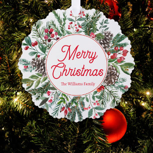 Carte Décorative Couronne de verdure à l'aquarelle Joyeux Noël