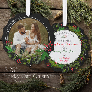 Carte Décorative Couronne de verdure de Noël noir élégant Photo