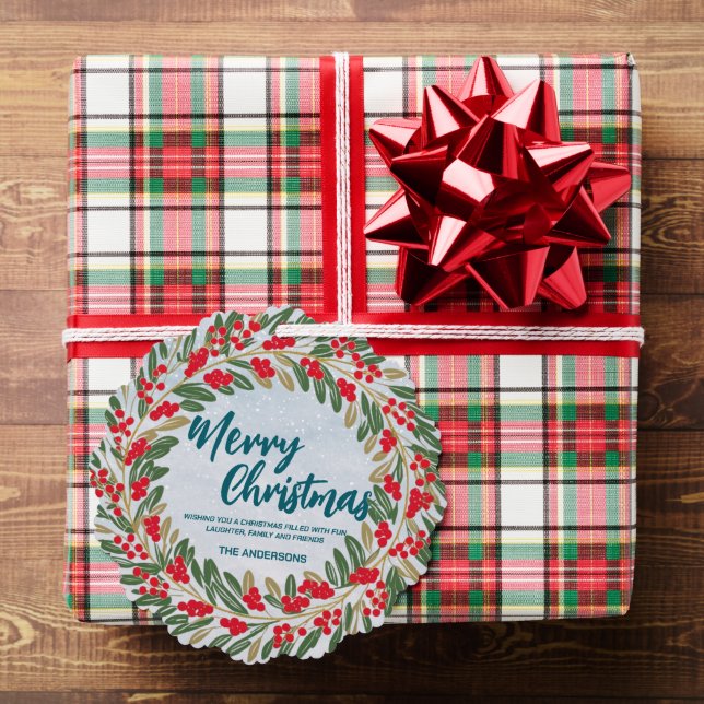 Carte Décorative Couronne élégante rouge houx baies Or joyeux Noël  (Insitu (Cadeau))