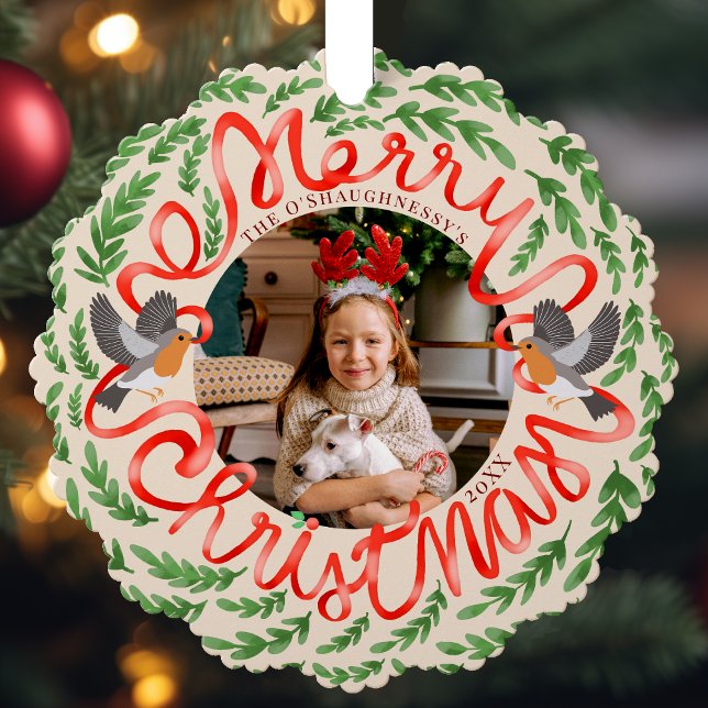 Carte Décorative Cream Joyeux Noël Folk Foliage Wreath Photo (Créateur téléchargé)