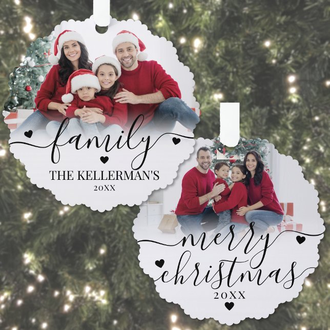 Carte Décorative Custom Double Sided Family Two Photo Christmas (Custom Double Sided Family Two Photo Christmas Ornament Card)