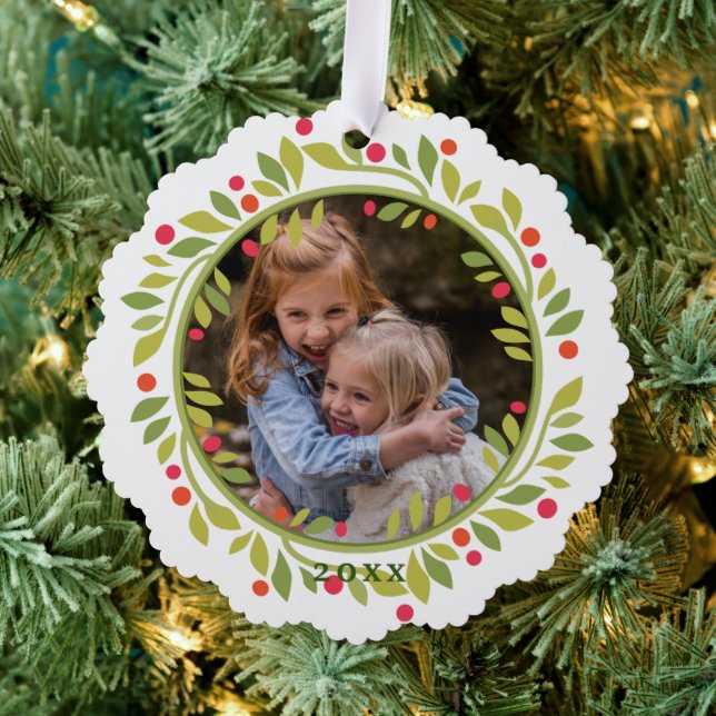 Carte Décorative Custom Red Berries Green Leaves Wreath (Insitu (Arbre))