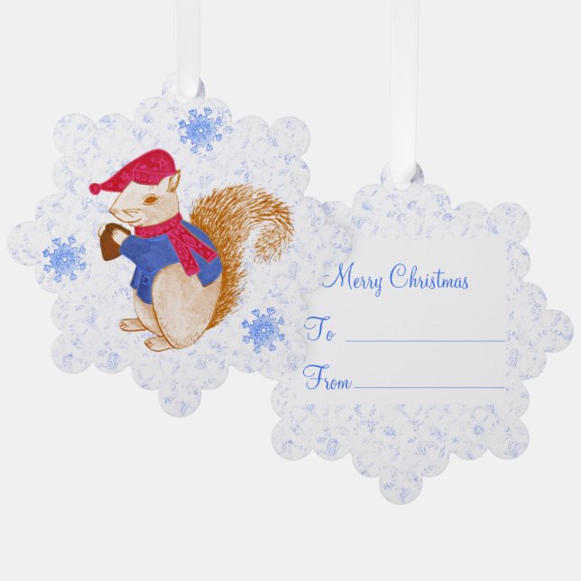 Carte Décorative Cute Iceberg Blue Filigree écureuil de Noël Orna (Recto/Verso)