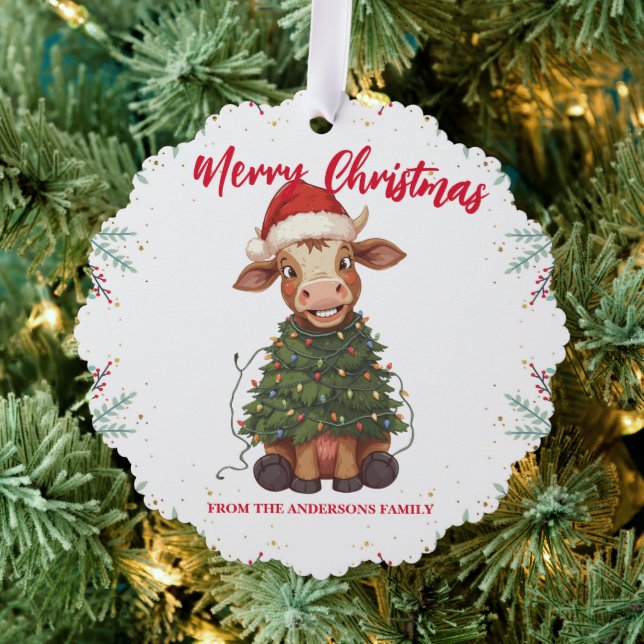 Carte Décorative Cute merry Cow Christmas tree calf ox Xmas pattern (Insitu (Arbre))