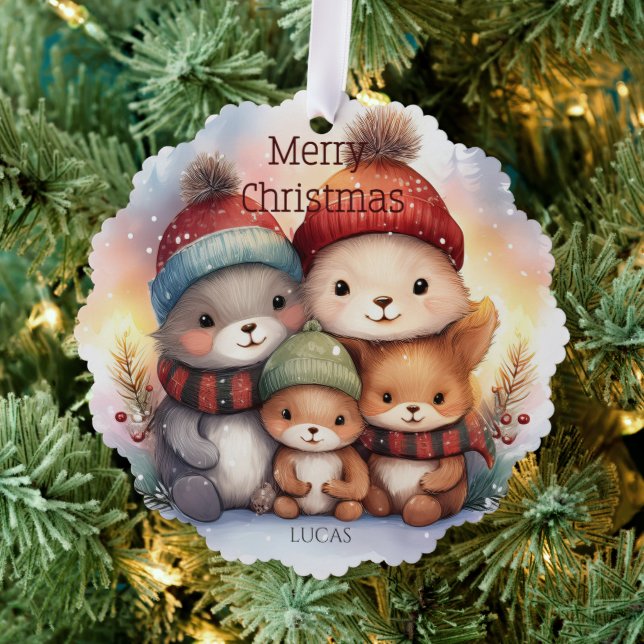 Carte Décorative Cute Woodland Animal Family Merry Christmas Paper (Insitu (Arbre))