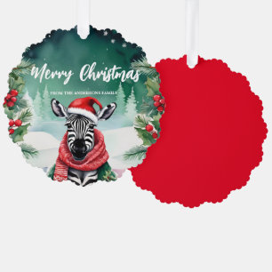 Carte Décorative Cute Zebra Père Noël Xmas Fête Famille Enfants