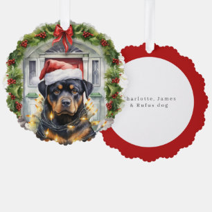 Carte Décorative Dog Rottie à Santa Hat Porte d'entrée Noël
