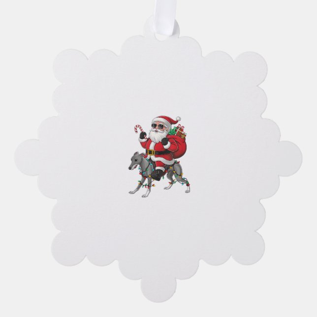 Carte Décorative Éclairage de Noël Père Noël équitation Chien gris  (Recto)