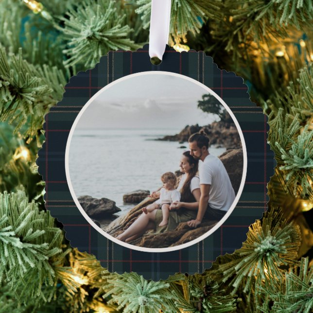 Carte Décorative Élégant bleu marine et vert photo plaid Noël (Insitu (Arbre))