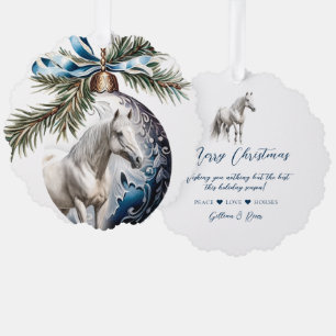 Carte Décorative Élégant bleu Noël blanc cheval équestre