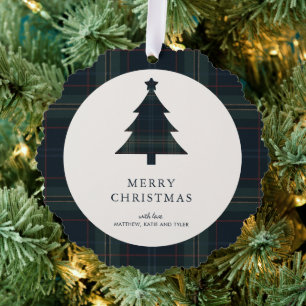 Carte Décorative Élégant plaid bleu marine et vert pour Noël avec p