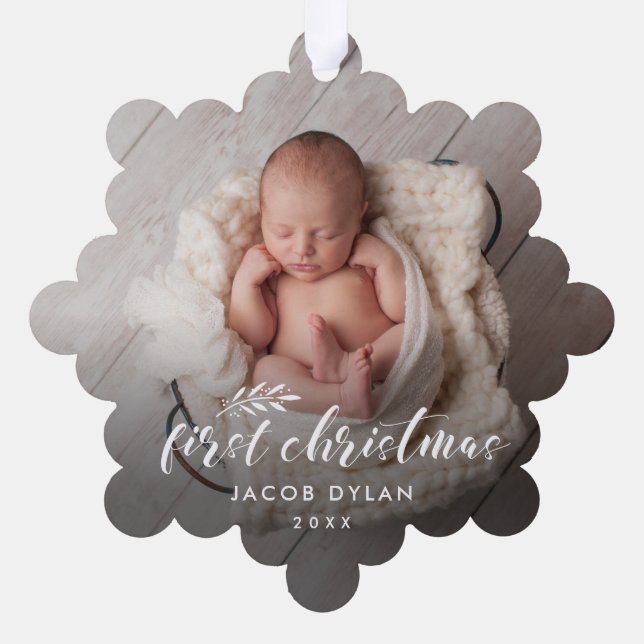 Carte Décorative Élégant Script Baby Premier Noël 2 Photo (Verso)