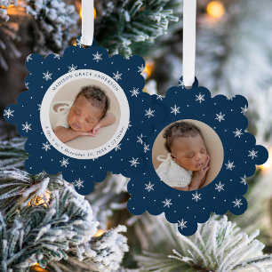 Carte Décorative Élégant Snowflakes Marine Baby's First Christmas