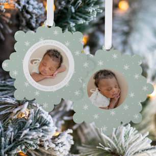 Carte Décorative Élégant Snowflakes Mint Baby's First Christmas
