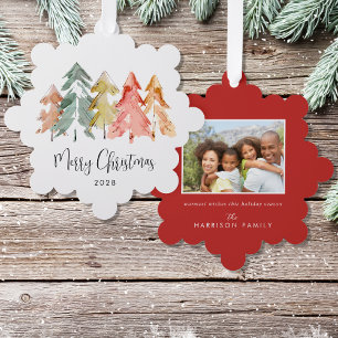 Carte Décorative Elégante aquarelle Pine Tree photo Joyeux Noël