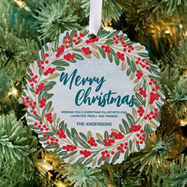 Carte Décorative Élégante couronne rouge Holly Berries Gold merry X (Insitu (Arbre))