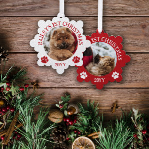 Carte Décorative Empreintes de pattes blancs rouges 1er Noël de Pup